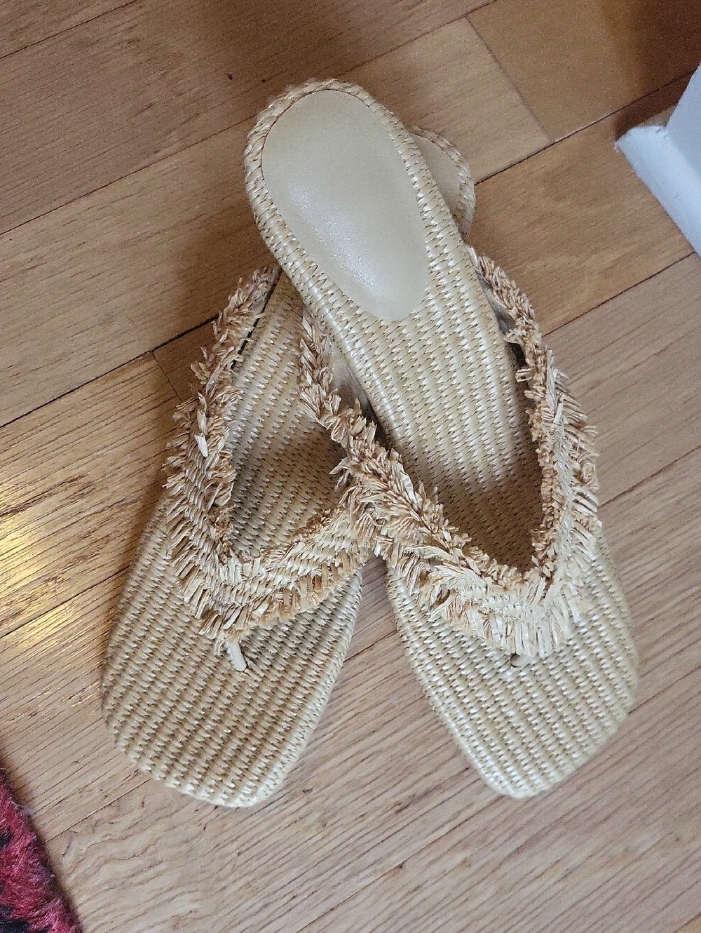 Source Unknown Natural Raffia Fringe Flip Flops - Beige